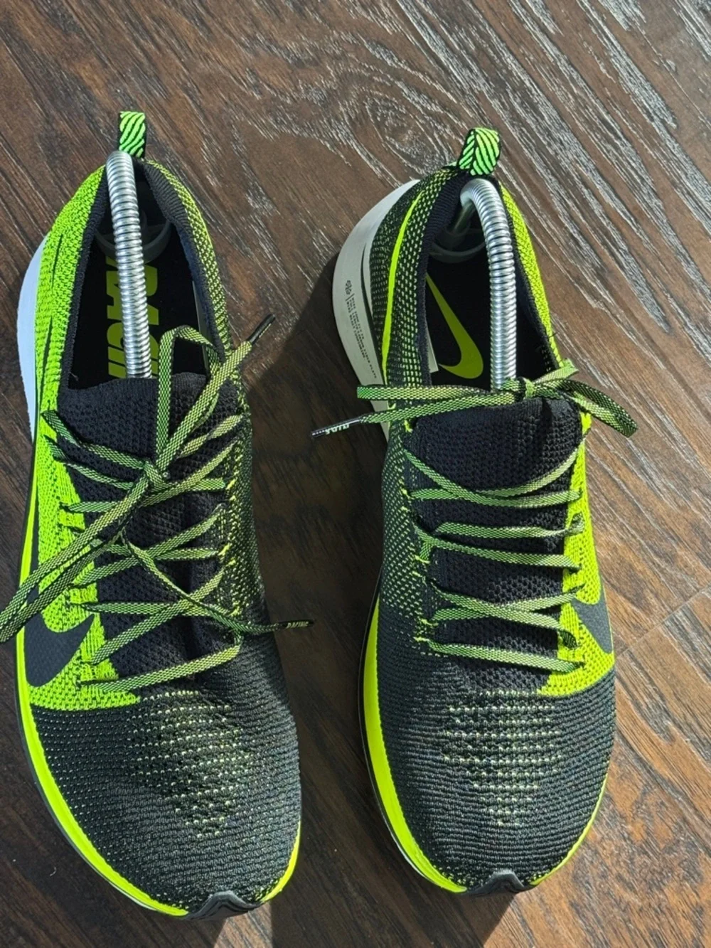 Nike Men’s Black and Neon Green Flyknit Running Shoes, Like New, Sz 10